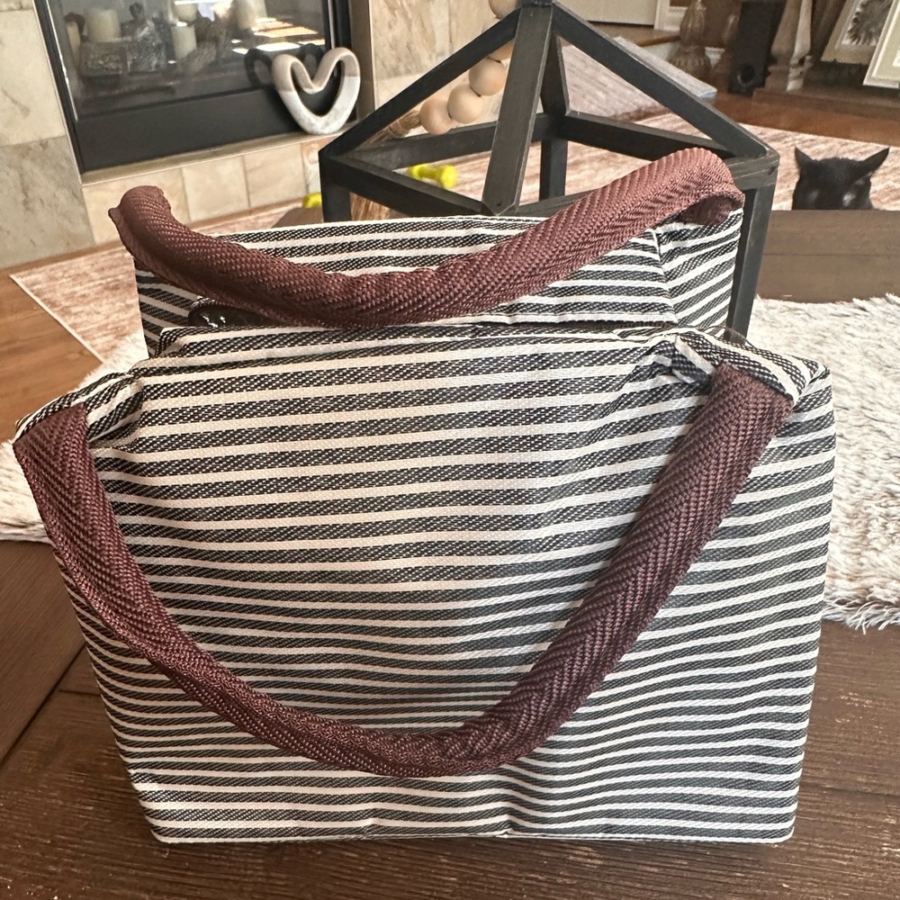 Insulated Striped Black and White lunchTote Bag